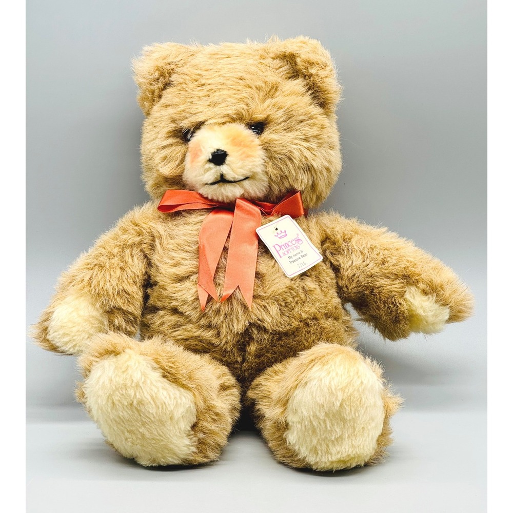 Princess Soft Toys Treasure Bear Tan Plush Red Ribbon Bow 15 inch 7716 Tags